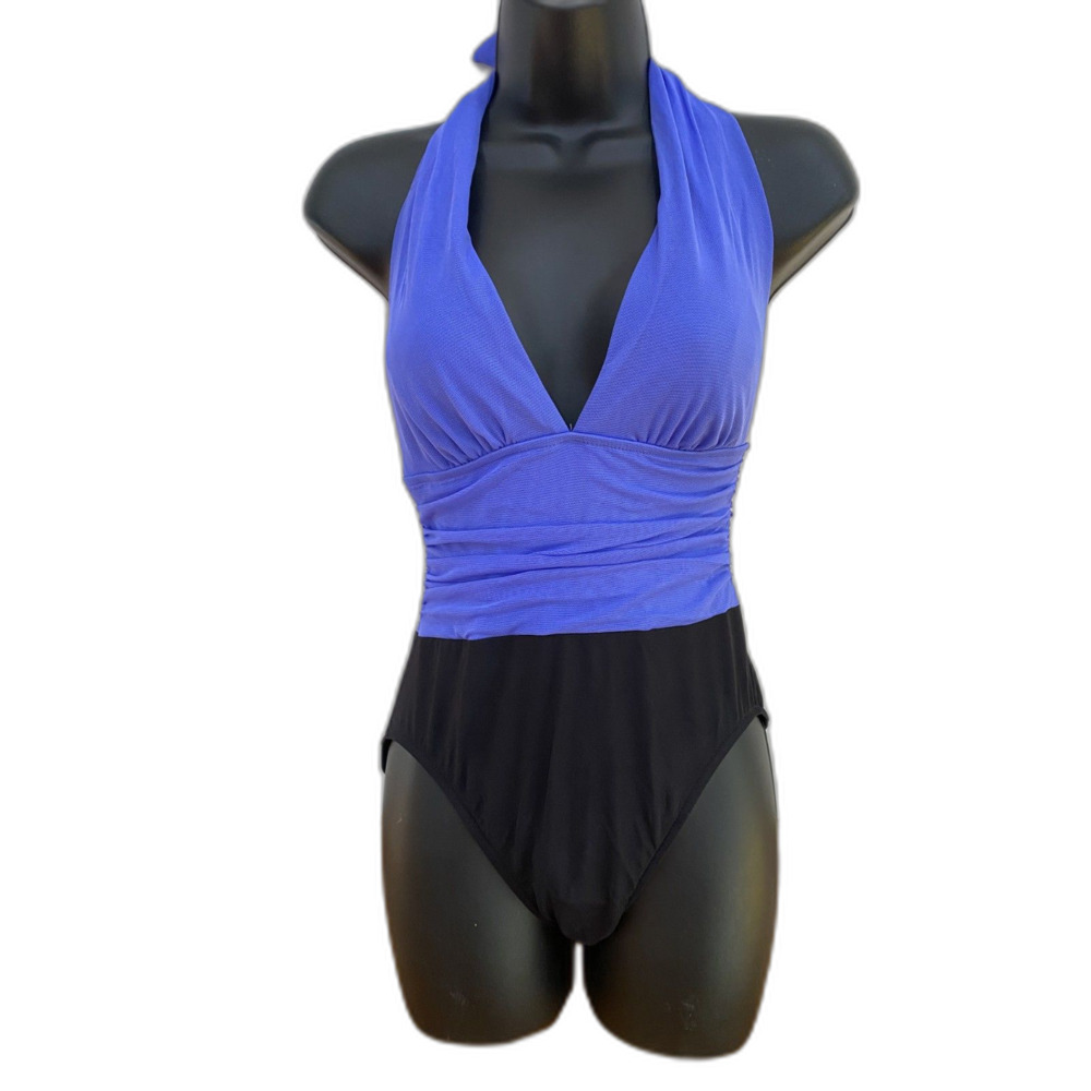 Vintage Mainstream Swimsuit Sz 10 Mesh Halter Slimming Ruched Made Tag USA